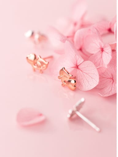 925 Sterling Silver With Rose Gold Plated Cute Fox Stud Earrings