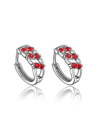Elegant Red Geometric Shaped Zircon Clip Earrings