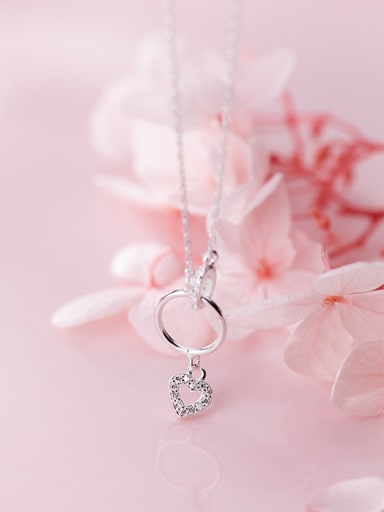925 Sterling Silver With Silver Plated Simplistic Circle Heart Necklaces