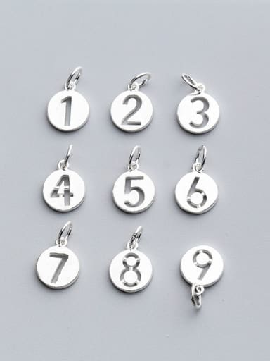 925 Sterling Silver With Silver Plated Classic Round number Charms