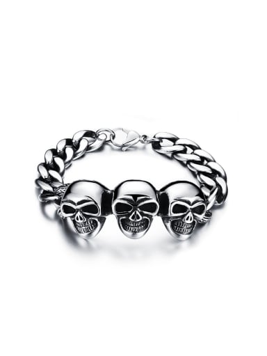 Punk style Three Skulls Titanium Necklace