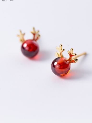 925 Sterling Silver With 18k Gold Plated Cute Antlers Stud Earrings