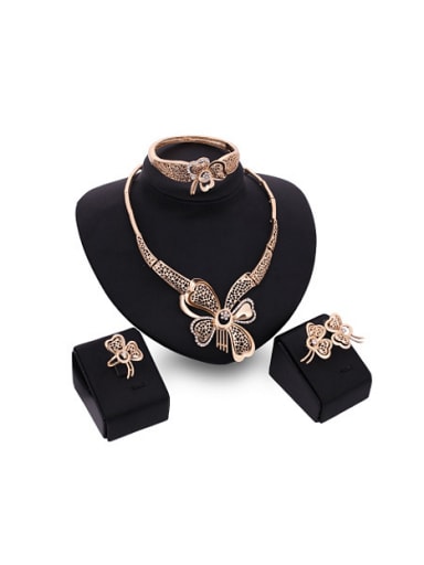 Alloy Imitation-gold Plated Vintage style Rhinestones Butterfly Hollow Four Pieces Jewelry Set