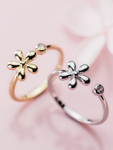 925 Sterling Silver With Silver Plated Simplistic Flower Free Size Rings