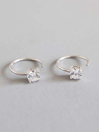 925 Sterling Silver With Platinum Plated Classic  Cubic Zirconia Hoop Earrings