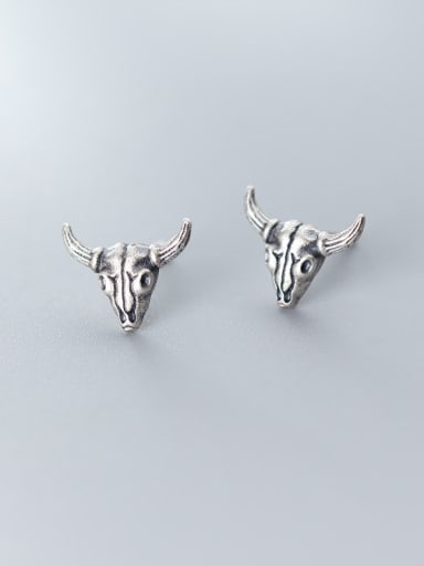 925 Sterling Silver With Antique Silver Plated Vintage Animal Stud Earrings
