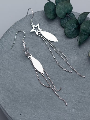 Women Elegant Star Shaped Tassels S925 Silver Drop Earrings
