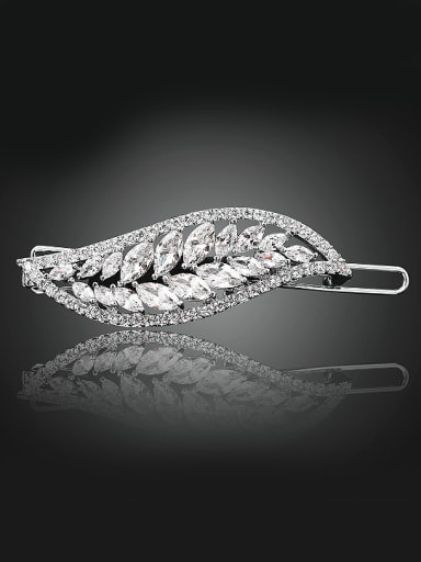 custom Fashion White Zircon-covered Leaf Platinum Plated Copper Hairpin