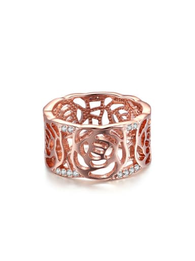 High Quality Rose Gold Plated Hollow Flower Zircon Ring