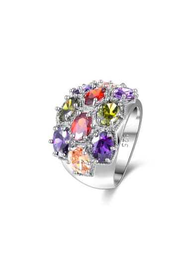 Fashion Colorful Zircon White Gold Plated Alloy Ring