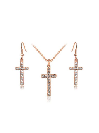 Exquisite Rose Gold Plated Cross Shaped Austria Crystal Two Pieces Jewelry Set