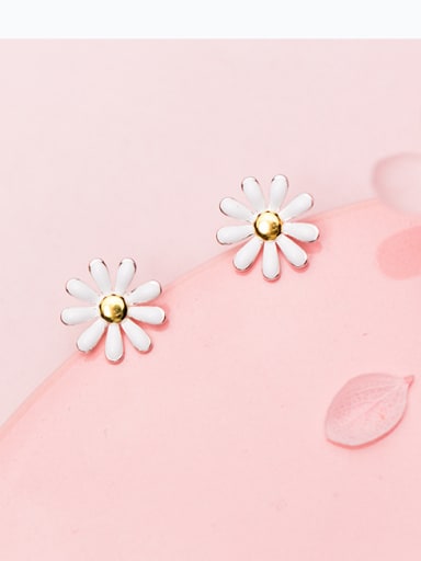 925 Sterling Silver With Silver Plated Cute Flower Stud Earrings