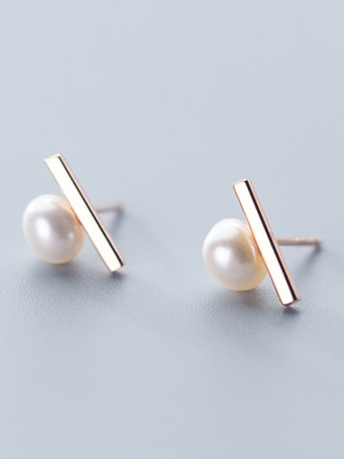 925 Sterling Silver With Artificial Pearl  Simplistic Fringe Stud Earrings