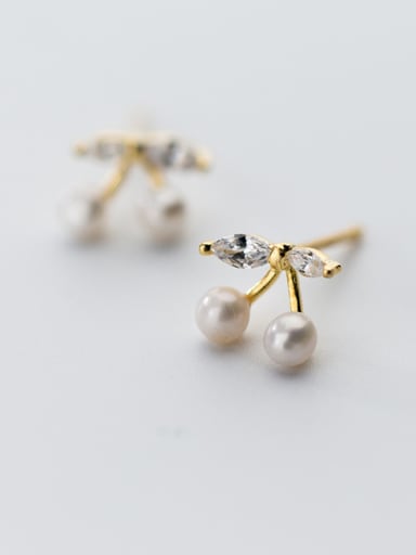 Delicate Gold Plated Cherry Shaped Artificial Pearl Stud Earrings