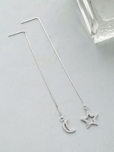 Simple Little Hollow Moon Star Shiny Zirconias 925 Silver Line Earrings