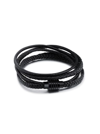 Classical Woven Artificial Leather Multi-band Bracelet