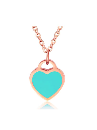 Simple Blue Heart Rose Gold Plated Titanium Necklace