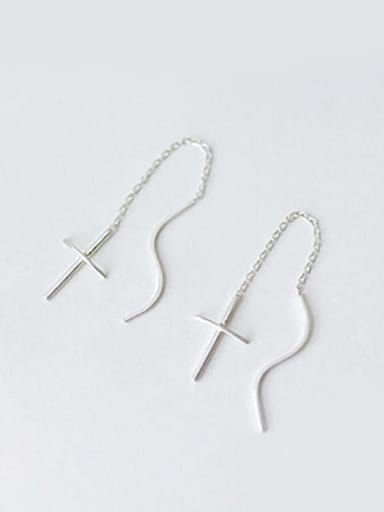 Simple Cross Water Wave Slim Line Silver Line Earrings