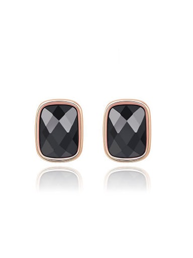 Black Square Shaped Austria Crystal Stud Earrings