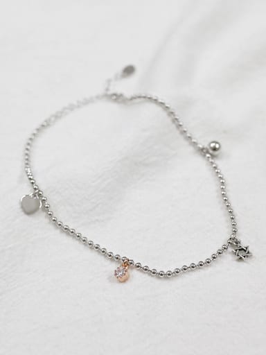 Simple Tiny Heart Cubic Zircon Silver Women Anklet