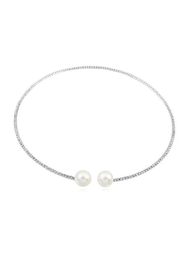Simple White Imitation Pearls Tiny Crystals Alloy Choker