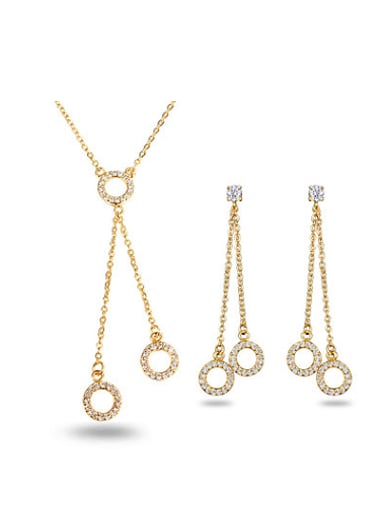 Exquisite 18K Gold Plated Round Shaped Zircon Two Pieces Jewelry Set