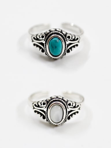 925 Sterling Silver With Antique Silver Plated Vintage Oval Rings