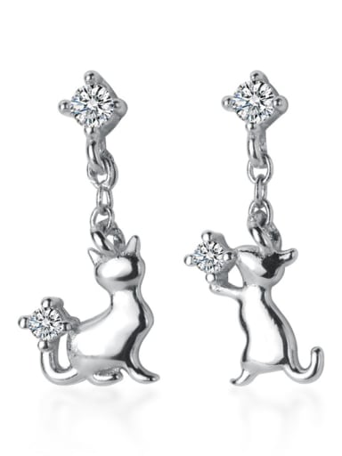925 Sterling Silver With Cubic Zirconia  Cute Asymmetric cat  Stud Earrings