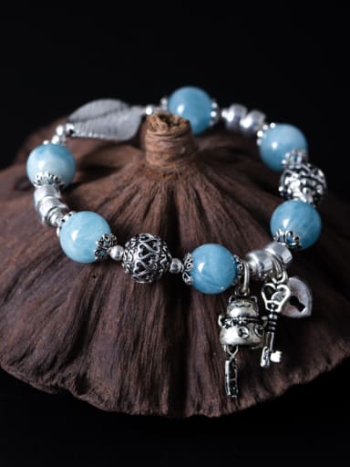 Retro style Natural Blue Beads 925 Silver Bracelet