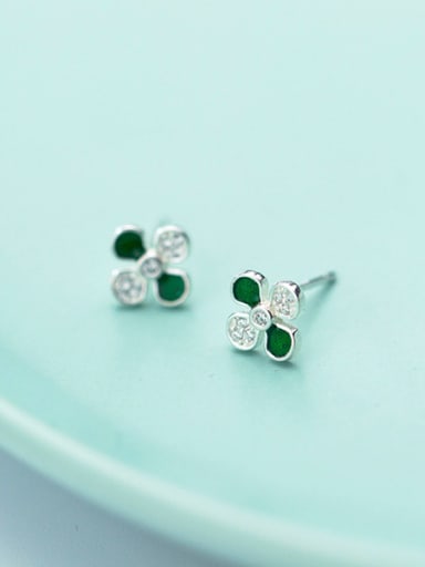 Fashionable leaf Shaped Rhinestone S925 Silver Stud Earrings