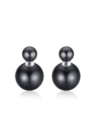 Personality Black Plastic Beads Geometric Shaped Stud Earrings