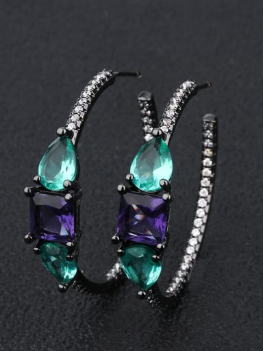Copper With Glass stone Fashion Geometric Hoop Earrings