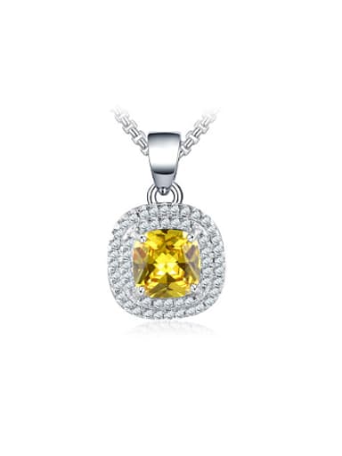 925 Silver Square Shaped Yellow Stone Necklace
