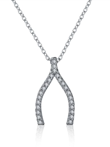 Simple Y letter Pendant Chain  Zircon Necklace
