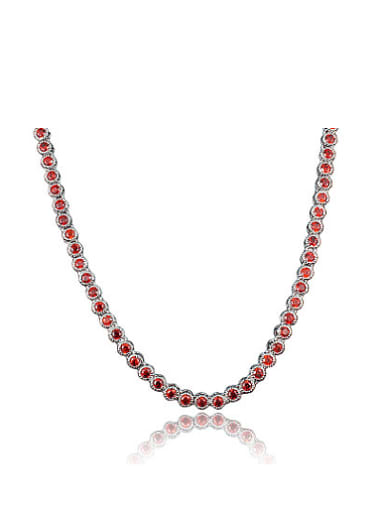 Women All-match Red Round Shaped Zircon Necklace