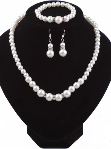 custom Classical Noble Imitation Pearls Tiny Rhinestones Three Pieces Jewelry Set