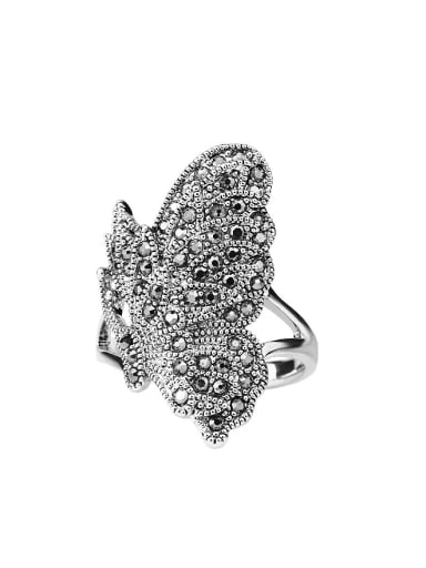 Personalized Exaggerated Butterfly Grey Crystals Alloy Ring