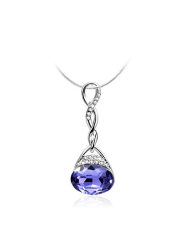 Purple Water Drop Shaped Glass Stone Necklace