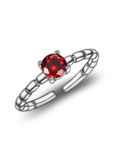 Retro style Red Cubic Zircon 925 Thai Silver Opening Ring