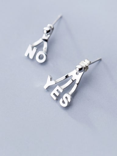 925 Sterling Silver With Platinum Plated Cute Monogrammed Rear-mounted Earrings