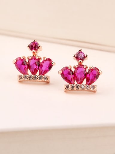 Ruby Crown 925 Sterling Silver Rose Gold Anti allergy stud Earring