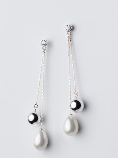 Elegant Water Drop Shaped Artificial Pearl Silver Drop Earrings