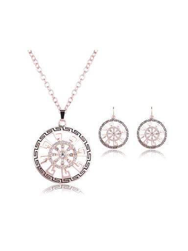 2018 Alloy Rose Gold Plated Fashion Rhinestones Hollow Circle Two Pieces Jewelry Set