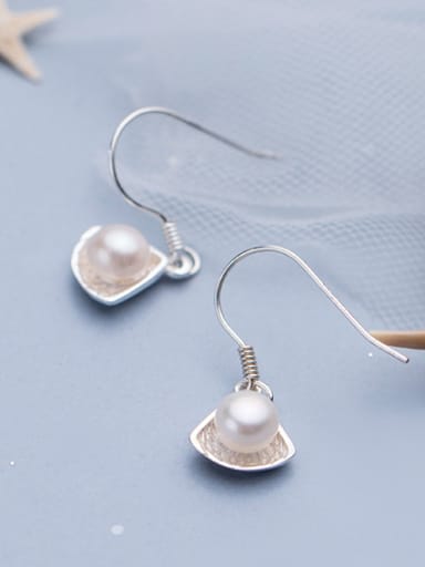 925 Sterling Silver With Artificial Pearl Simplistic Geometric Hook Earrings