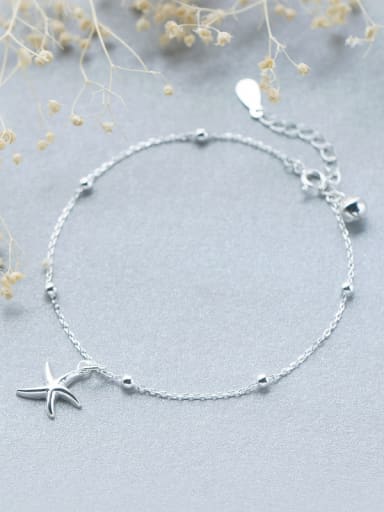 S925 Silver Lovely Sweet Fashion Simple Light Bead Bell Starfish Bracelet Acklet