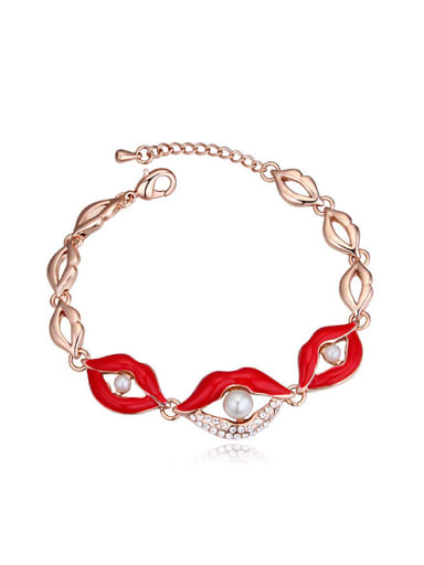 custom Personalized Imitation Pearls Lips Alloy Bracelet