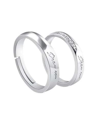 925 Sterling Silver With Cubic Zirconia Simplistic Monogrammed Lovers Free Size  Rings