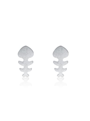 Fashion Fish Bone Silver Stud Earrings