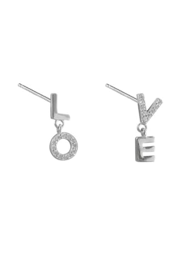 Asymmetrical LOVE Silver Stud Earrings