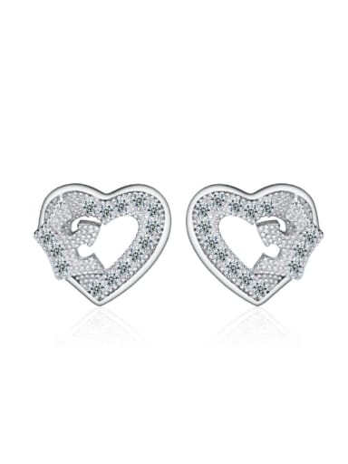 S925 Silver Heart Stud Earrings with Zircons